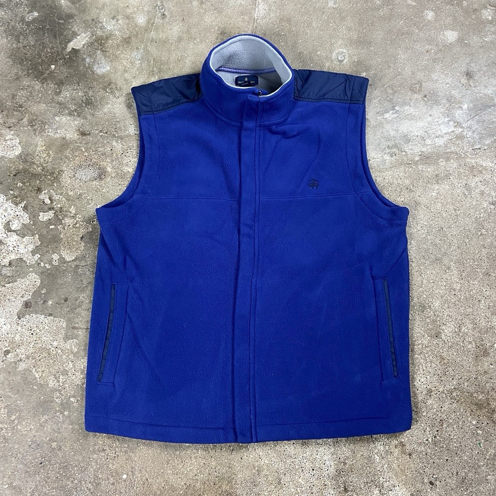 Vintage Brooks Brothers Vest Size XL Blue Fleece Full Zip Sheep Logo